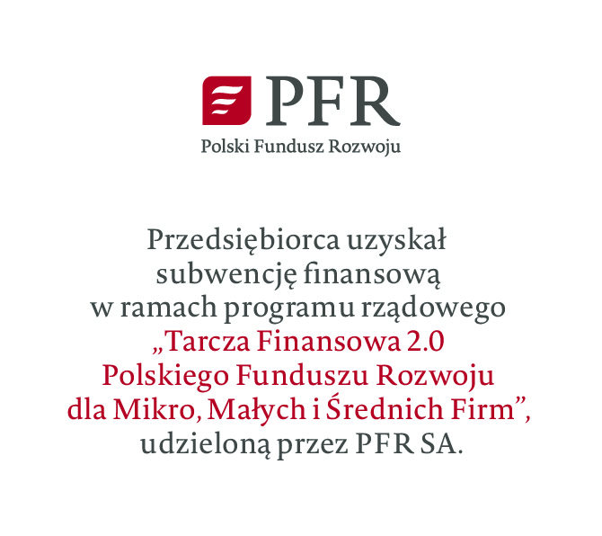 Plansza informacyjna o uzyskanej subwencji finansowej w ramach programu rządowego - PFR